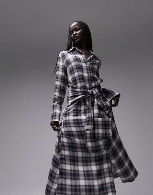 Plaid midi outlet shirt dress