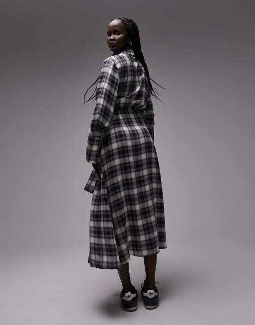 Topshop tie front midi shirt dress in check