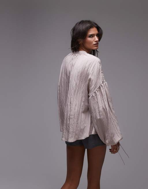 トップス Ashop Topshop crinkle stripe tie waist low rise wide leg pants in