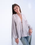 [Topshop] Topshop tie front top in mushroom-Grey 8 Mushroom