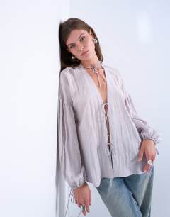 Tie front top in mushroom