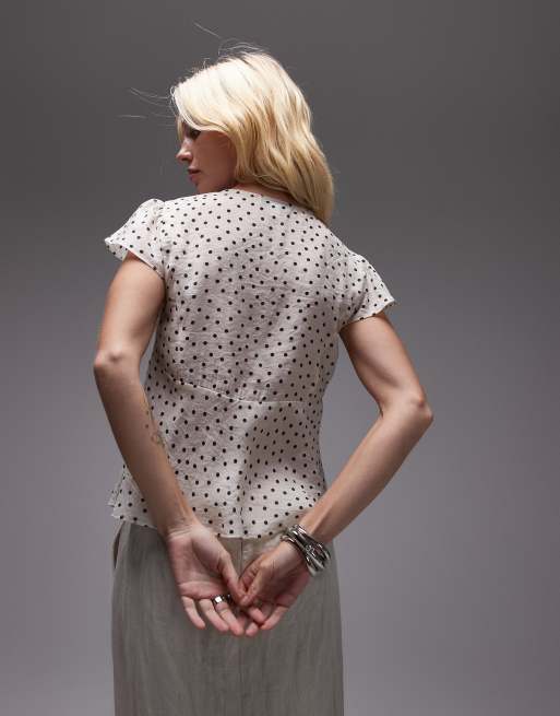 Topshop tie front top in spot print, 3 of 4