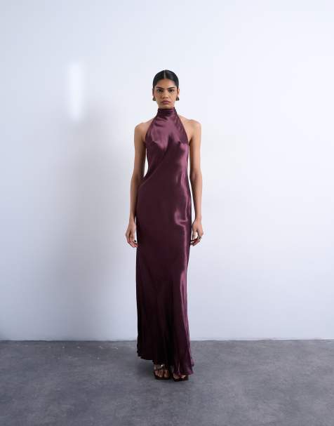 Topshop tie neck halter maxi dress in port royal  - view 1