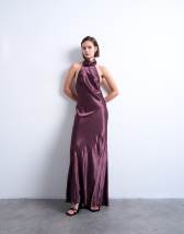 Topshop tie neck halter maxi dress in port royal 