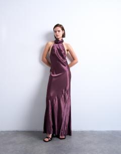 Tie neck halter maxi dress in port royal 
