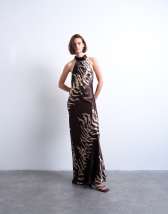 Topshop tie neck halter maxi dress in zebra print