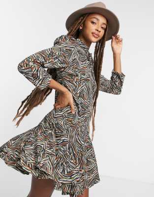 Topshop tie neck mini dress in multi | ASOS