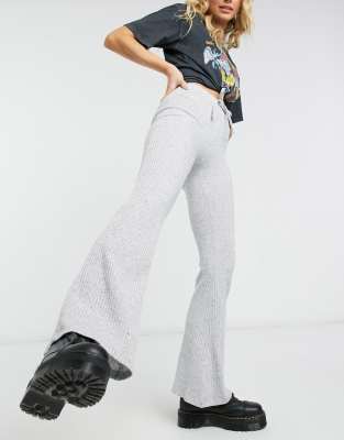 grey ribbed flare pants