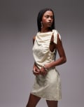 [Topshop] Topshop tie shoulder jacquard mini dress in buttermilk-White 16 CREAM
