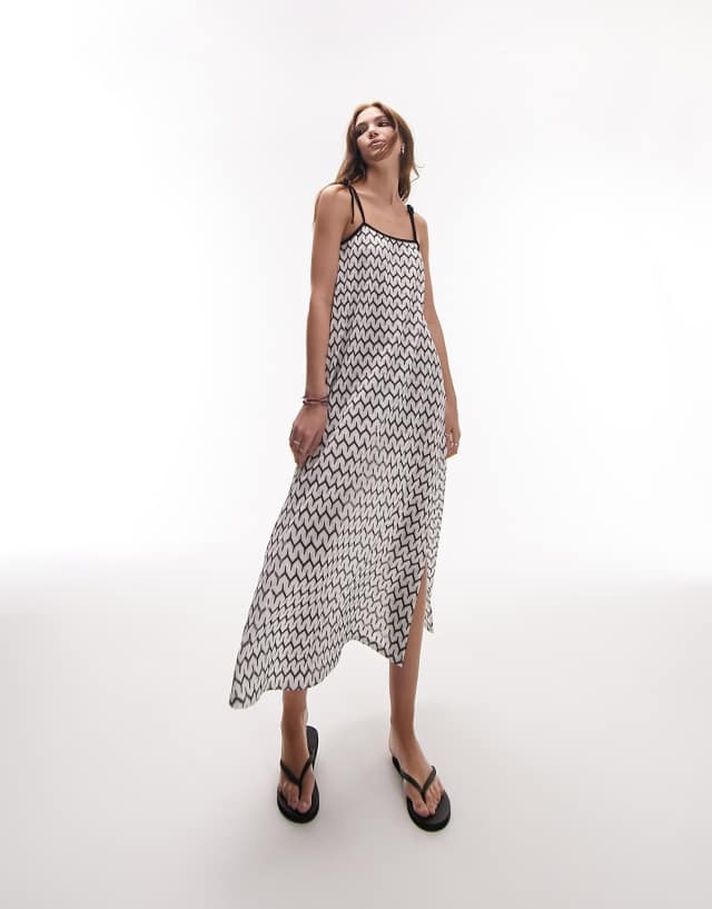 Topshop tie shoulder knit beach maxi dress in monochrome