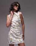 [Topshop] Topshop tie shoulder linen mini dress in flower head print-Multi 18 MULTI