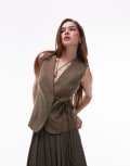 [Topshop] Topshop tie side waistcoat in khaki-Green 12 KHAKI
