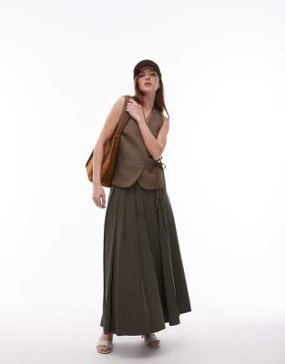 Topshop Tie Side Waistcoat In Brown