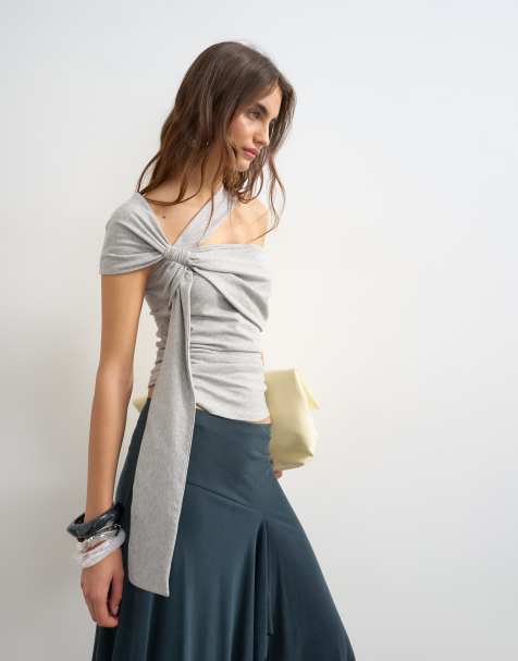 Topshop tie strap knot detail tank in grey marl - view 1