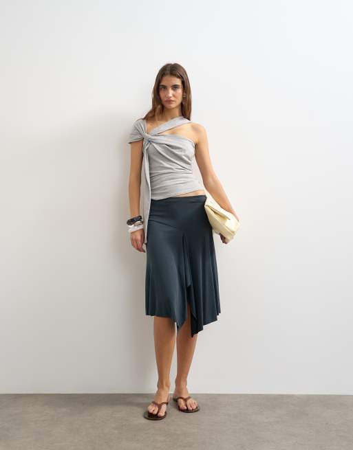 Topshop tie strap knot detail tank top in heather gray, 4 of 4