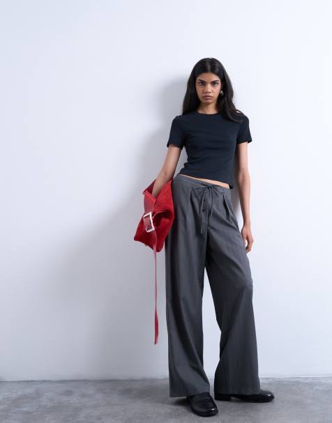 Topshop tie waist boxer jogger in grey - view 1