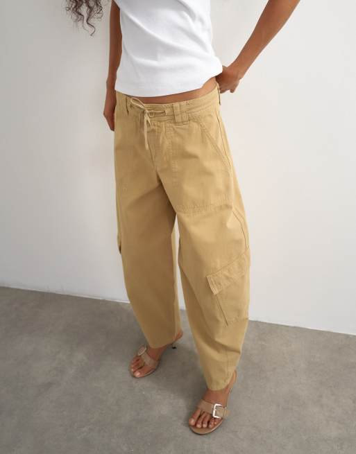 Topshop tie waist cargo pant in brown, 3 of 5
