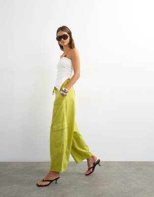 Topshop Tie Waist Cargo Pants In Green