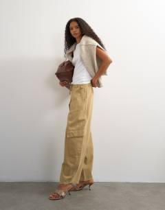 Tie waist cargo trouser in brown