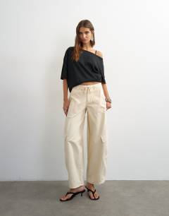 Tie waist cargo trouser in ecru