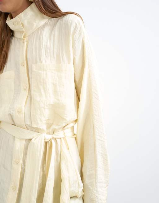 Topshop tie waist funnel neck tunic top in buttermilk, 3 of 4
