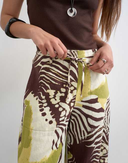 Topshop tie waist horseshoe pants in abstract zebra, 2 of 5