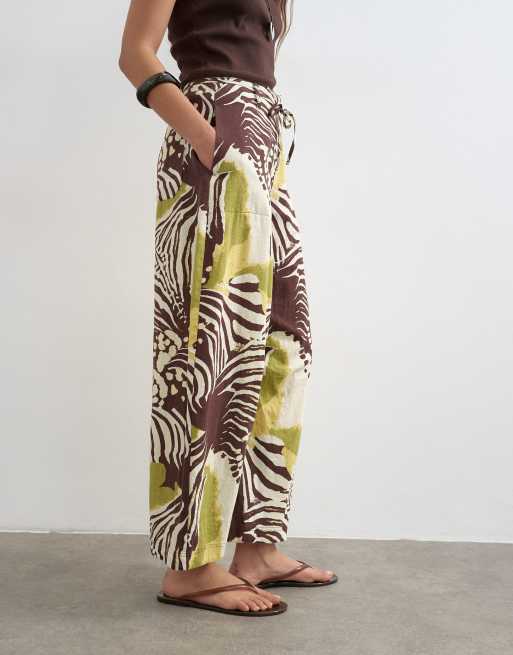 Topshop tie waist horseshoe pants in abstract zebra, 4 of 5