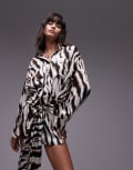 [Topshop] Topshop tie waist mini shirt dress in blurred animal-Multi 10 multi