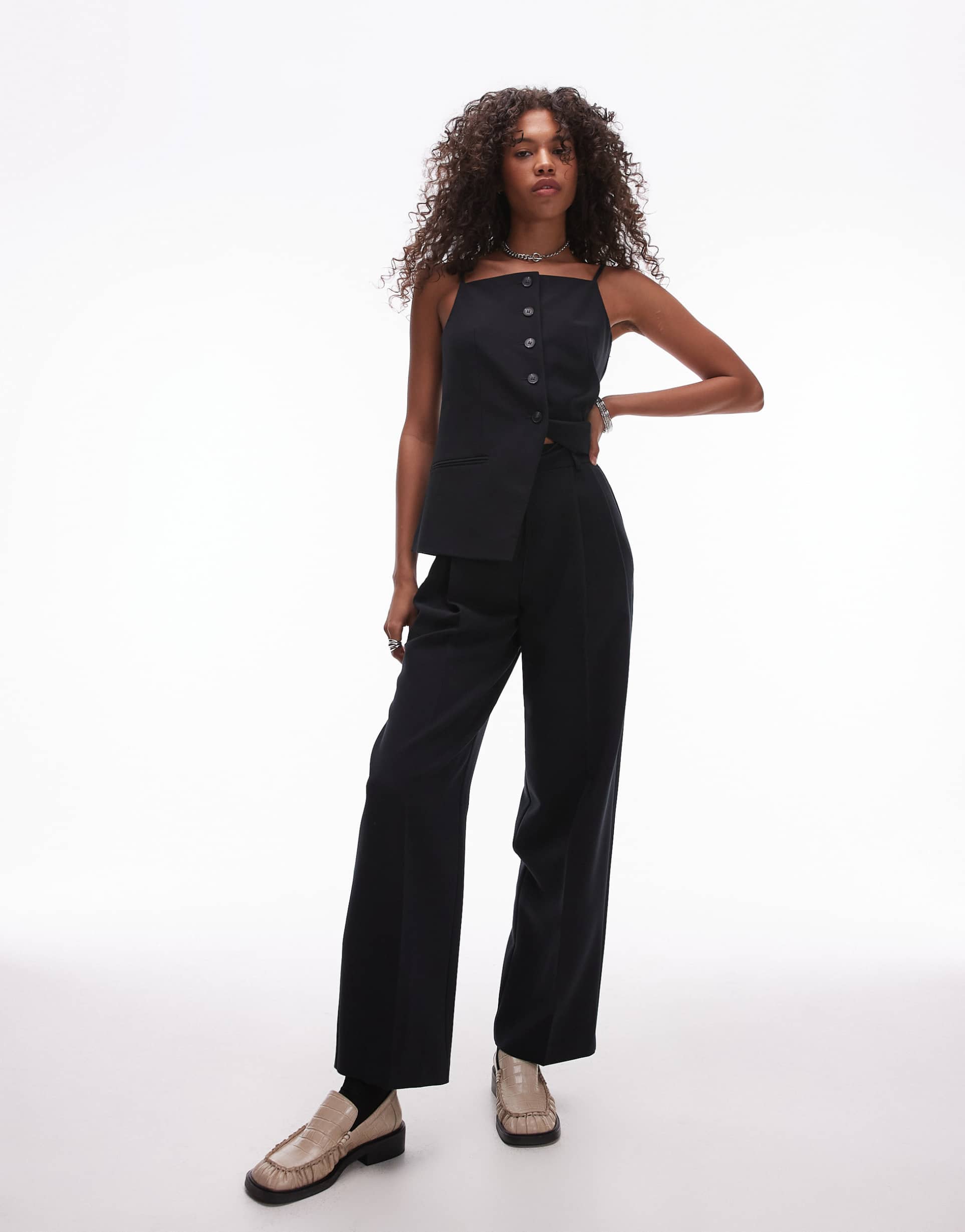 topshop tie waist pleated pants in black