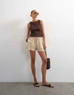 Tie waist seam detail shorts in stone