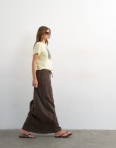 Topshop tie waist slouchy slim maxi skirt in chocolate