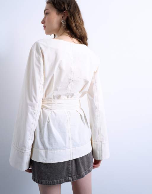 Topshop tie waist top in ecru