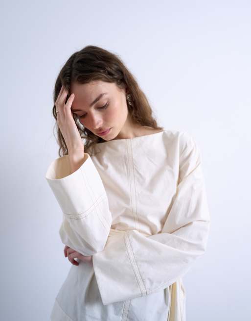 Topshop tie waist top in ecru