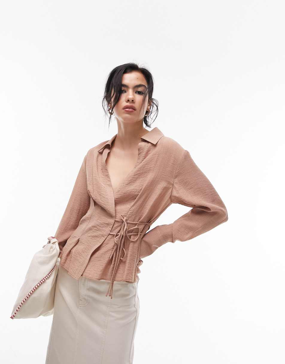 Naked Wardrobe ruched long sleeve top and maxi skirt co-ord in