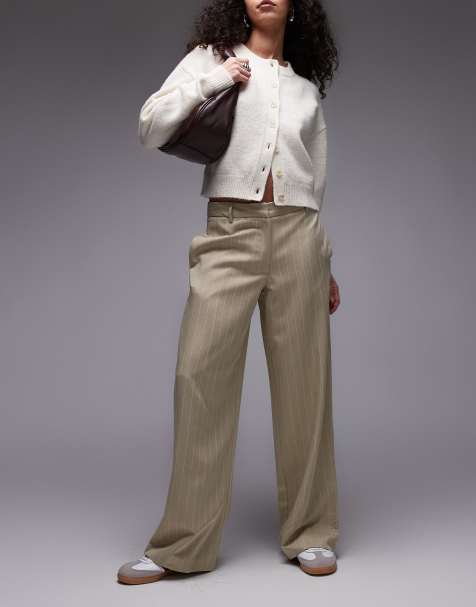 Topshop – Tief sitzende Hose in gestreiftem Sand - view 1