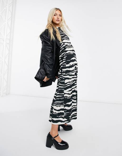 Topshop tiered animal print midi dress in monochrome, 4 of 4