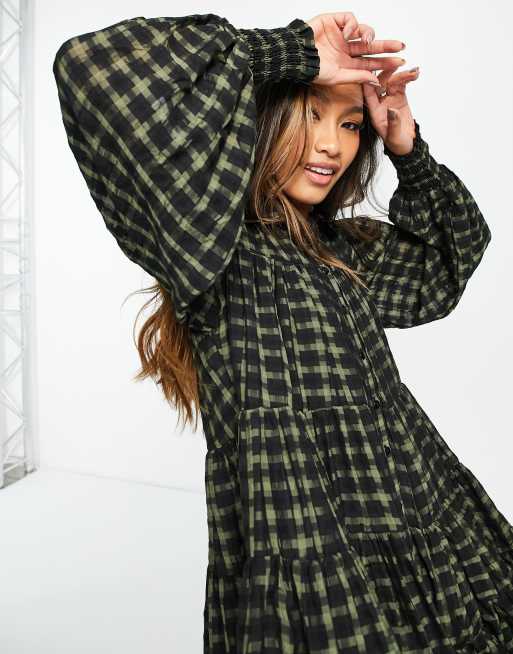slim fit dress slacks Green Plaid Bow Dress main image 1