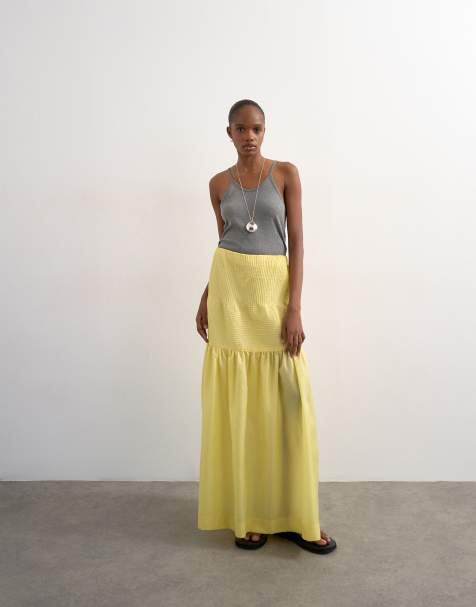 Topshop tiered crinkle maxi skirt in yellow