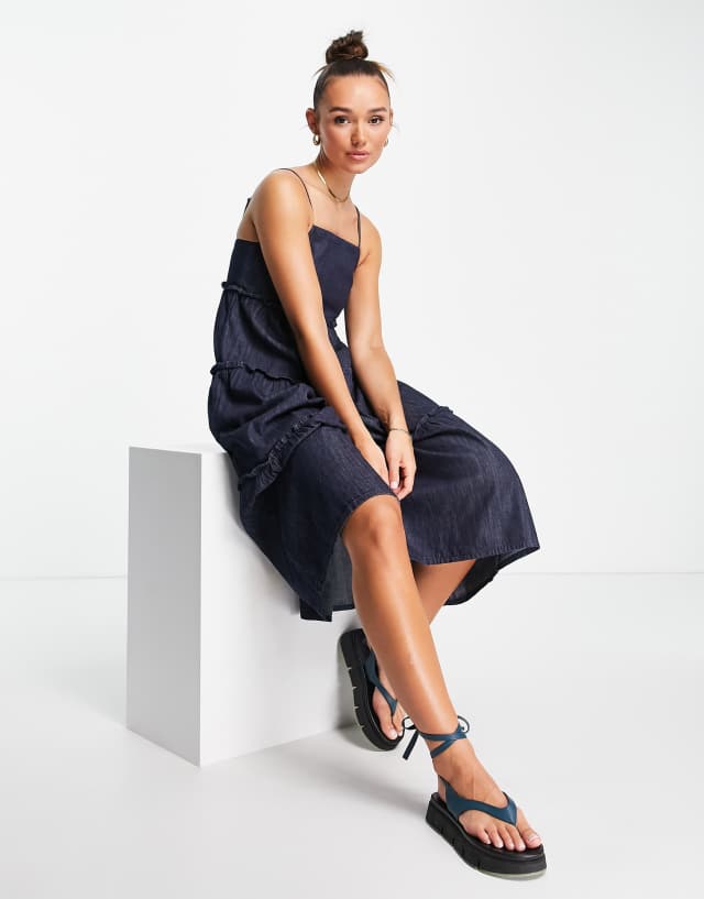 Topshop tiered denim cami dress in indigo