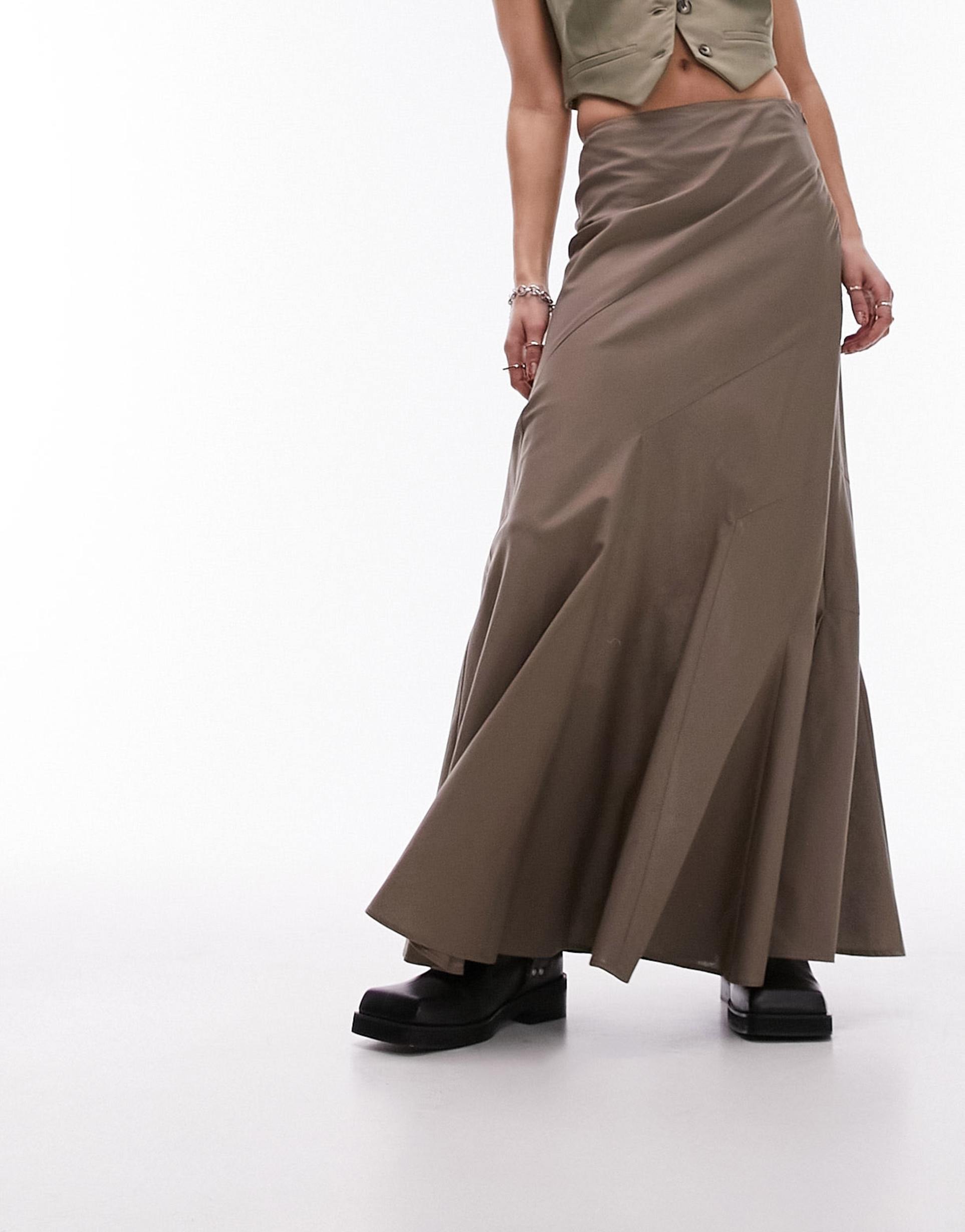 topshop tiered disjointed midi skirt in taupe