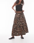 [Topshop] Topshop tiered midi skirt in leopard-Brown 6 BROWN