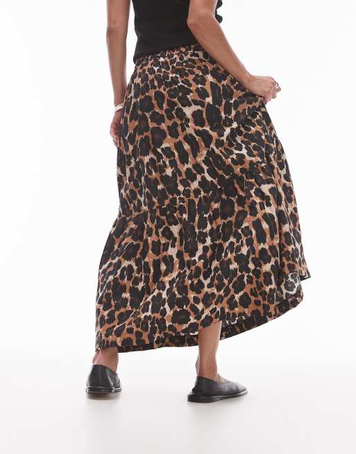 Topshop tiered midi skirt in leopard ASOS