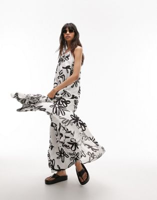 Topshop tiered poplin oversized maxi dress in large daisy