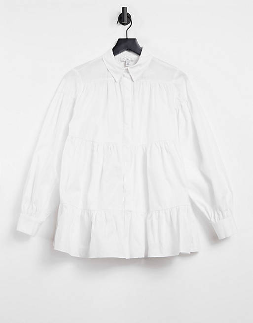  Topshop tiered poplin shirt in white 