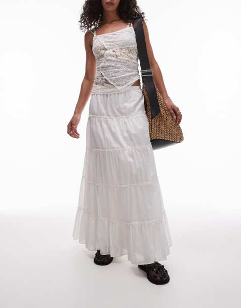 Topshop tiered western full maxi skirt in ivory - view 1