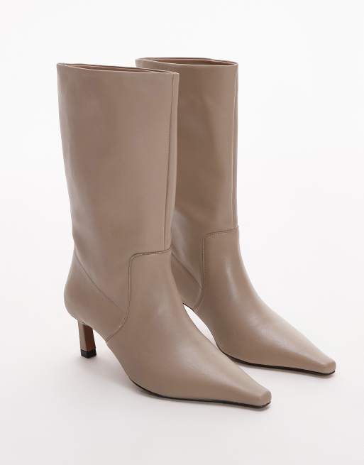 Topshop Tiggy premium leather tube boot in mink, 2 of 4