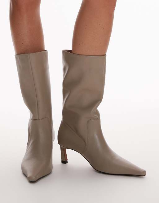 Topshop Tiggy premium leather tube boot in mink, 3 of 4