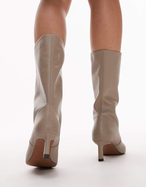 Topshop Tiggy premium leather tube boot in mink, 4 of 4