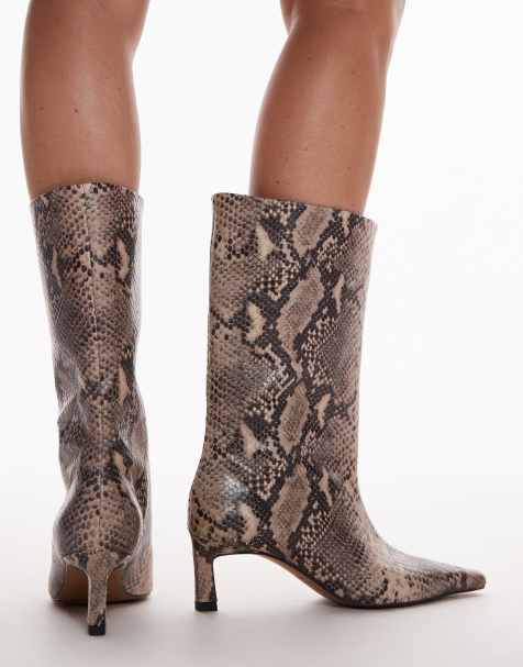 Topshop Tiggy premium leather tube boot in snake print - view 1