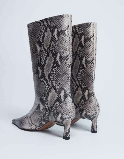 Topshop Tiggy premium leather tube boot in snake print ASOS